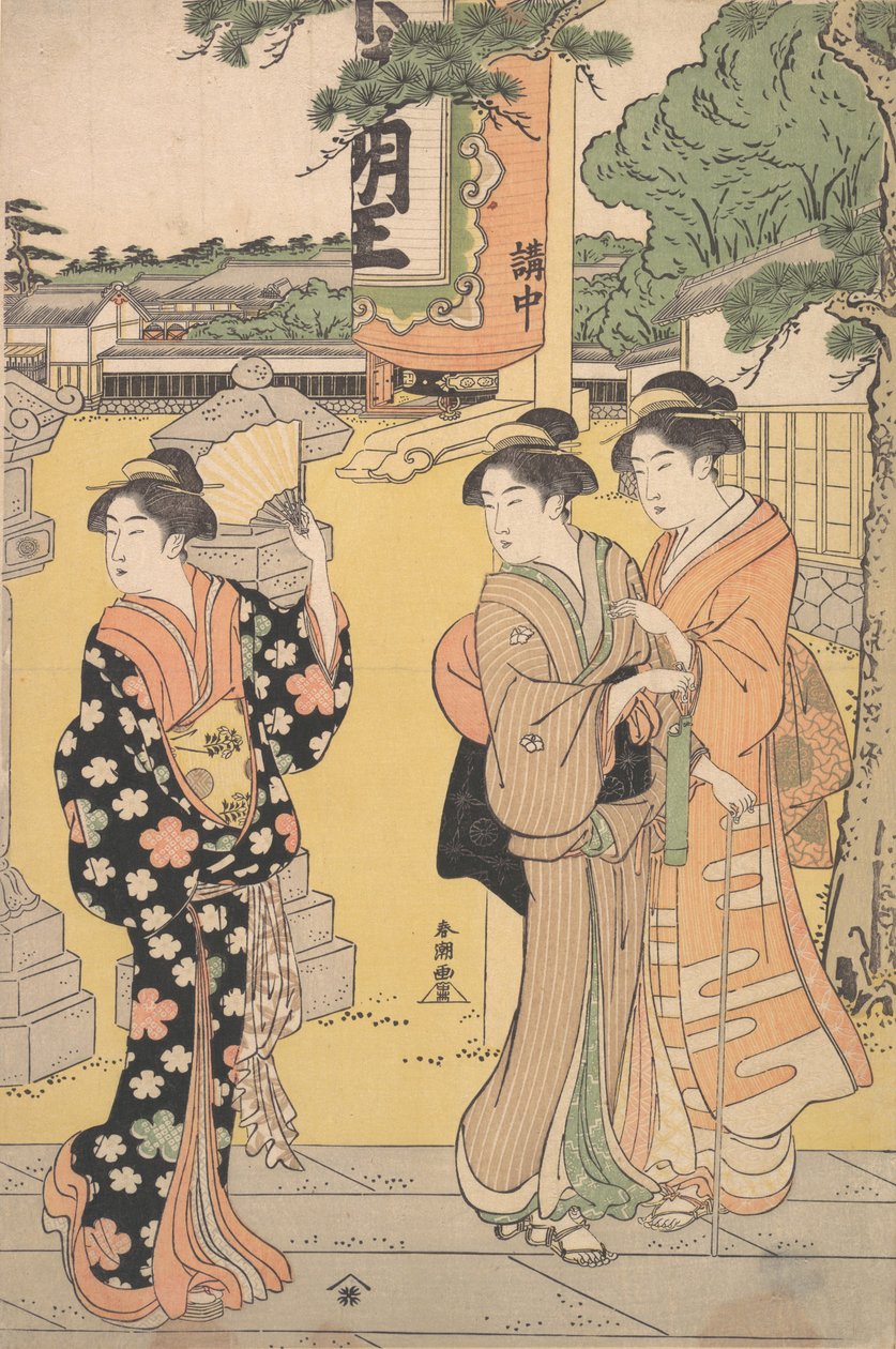 Visitantes de la feria en el recinto de un templo budista, ca. 1789 de Katsukawa Shuncho