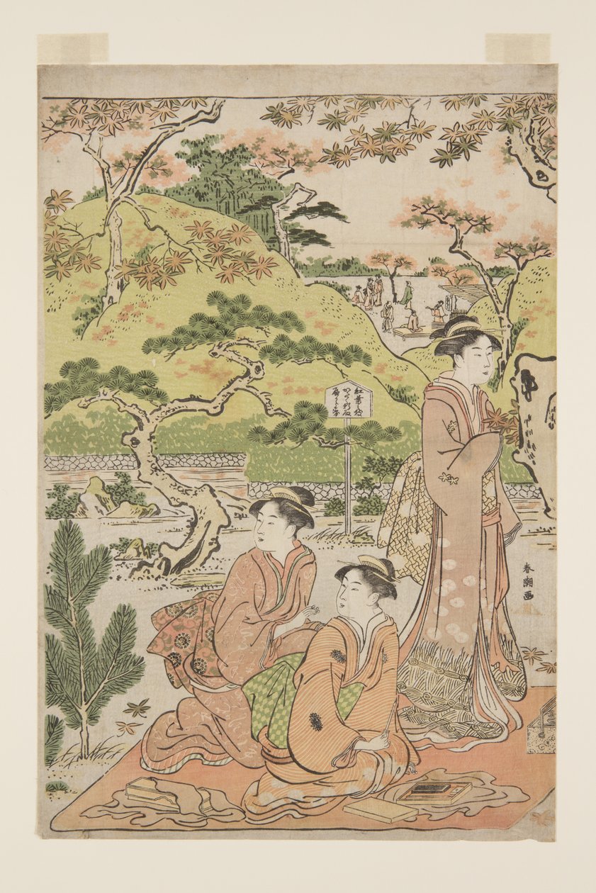 Viendo hojas de otoño en el templo Kaianji de Katsukawa Shuncho