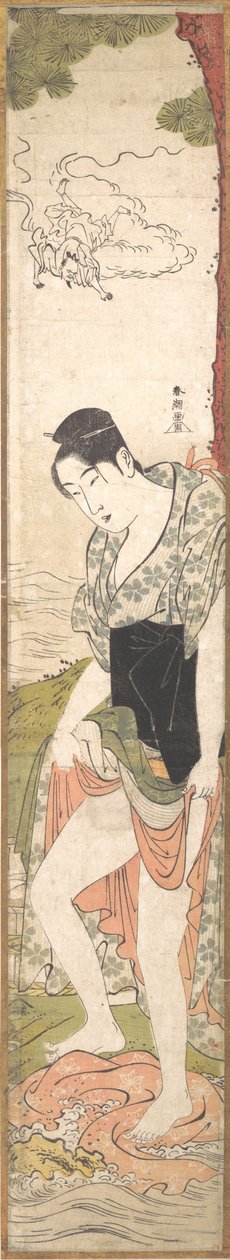 Joven mujer lavando ropa en el río, finales del siglo XVIII - principios del siglo XIX de Katsukawa Shuncho