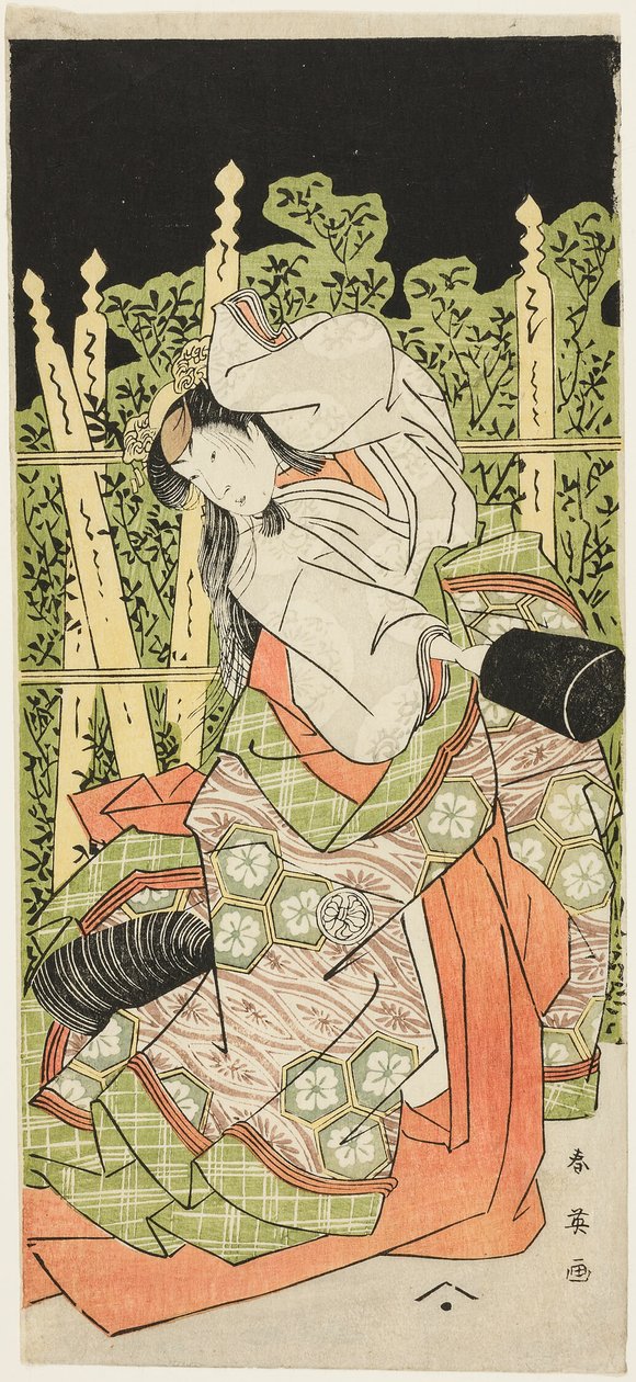 Actor Segawa Kikunojô III Posiblemente como Ono no Komachi en "Komachi Village: Año Nuevo en el Teatro" ("Komachimura shibai no shôgatsu") de Katsukawa Shun