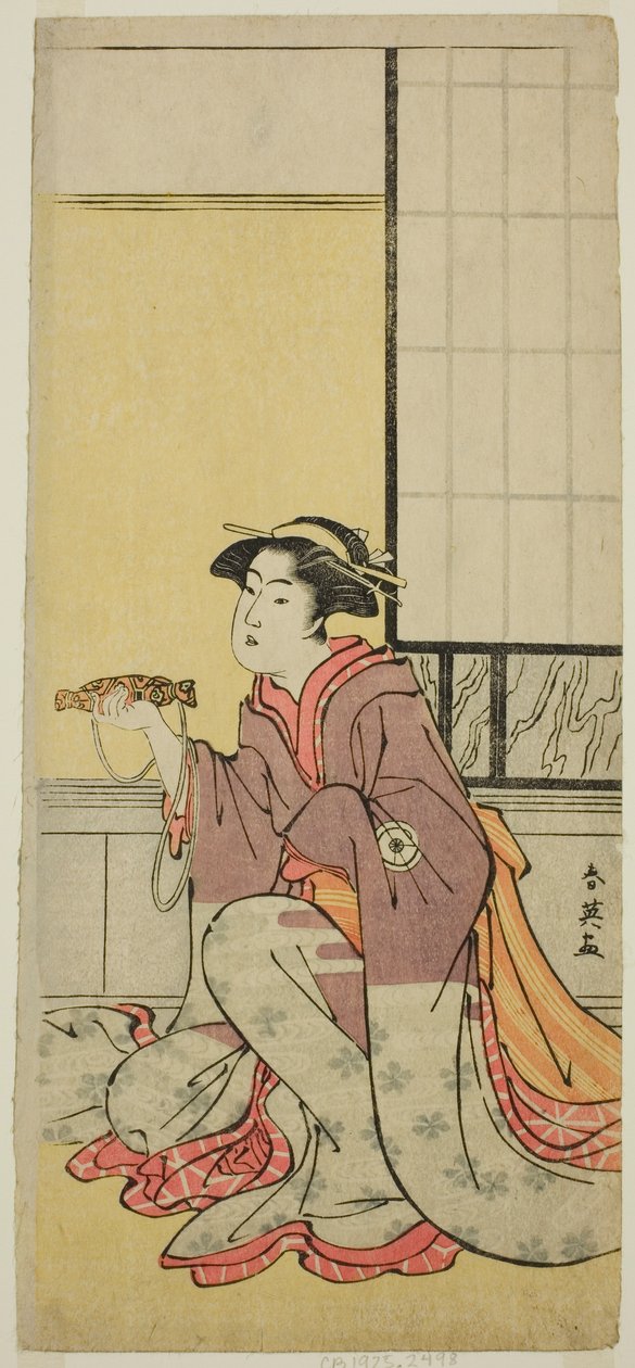 El actor Iwai Hanshiro IV como Yae (), en la obra Sugawara Denju Tenarai Kagami (), representada en el Teatro Kiri () en el séptimo mes de 1788 () de Katsukawa Shun