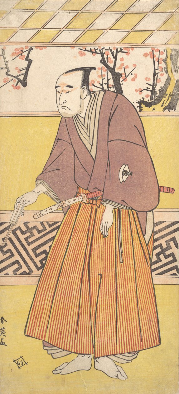 El actor Onoye Matsusuke I, como un hombre sosteniendo un abanico cerrado en su mano derecha, ca. 1780 de Katsukawa Shun