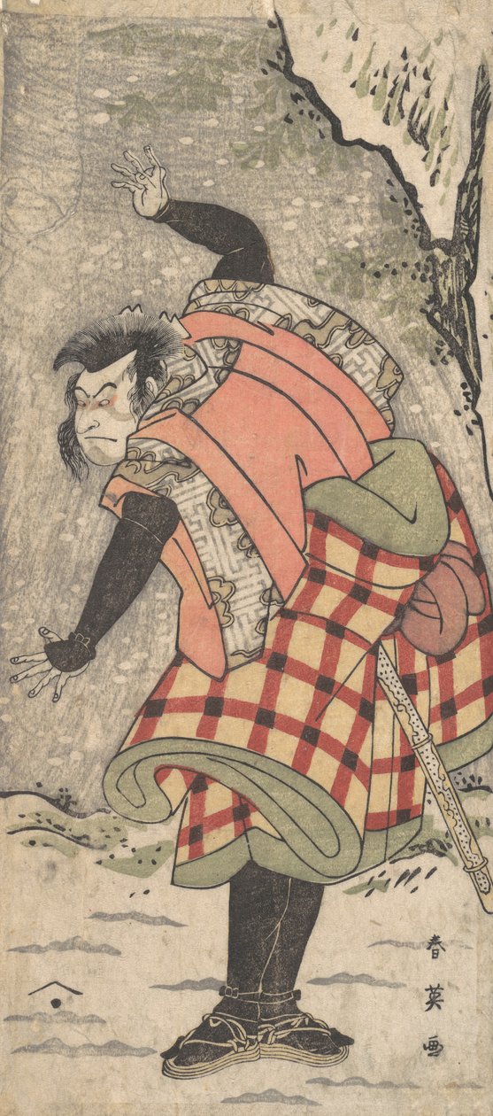 Actor no identificado como un Kyokaku de pie al pie de un acantilado en una tormenta de nieve, ca. 1793 de Katsukawa Shun