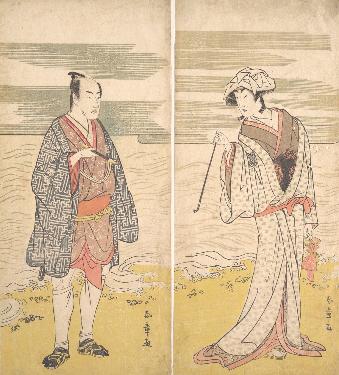 Dos actores: el Cuarto Matsumoto Koshiro como un Hombre Vestido con un Kimono Corto [izquierda], 1779 de Katsukawa Shunjo