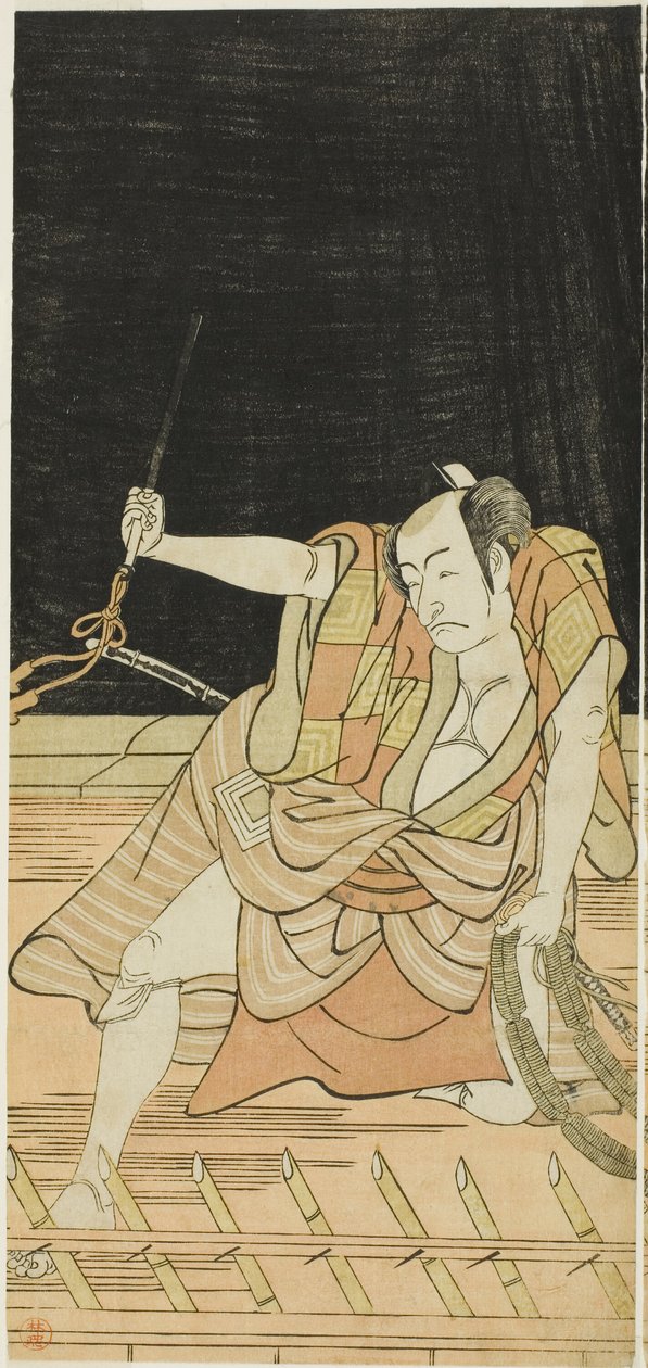 Los actores Nakamura Nakazô I como Danshichi Kurobei e Ichikawa Danjûrô V como Issun Tokubei en "Espejo de Osaka en el Festival de Verano" ("Natsu MatsuriNaniwa Kagami") de Katsukawa Shunkо̄
