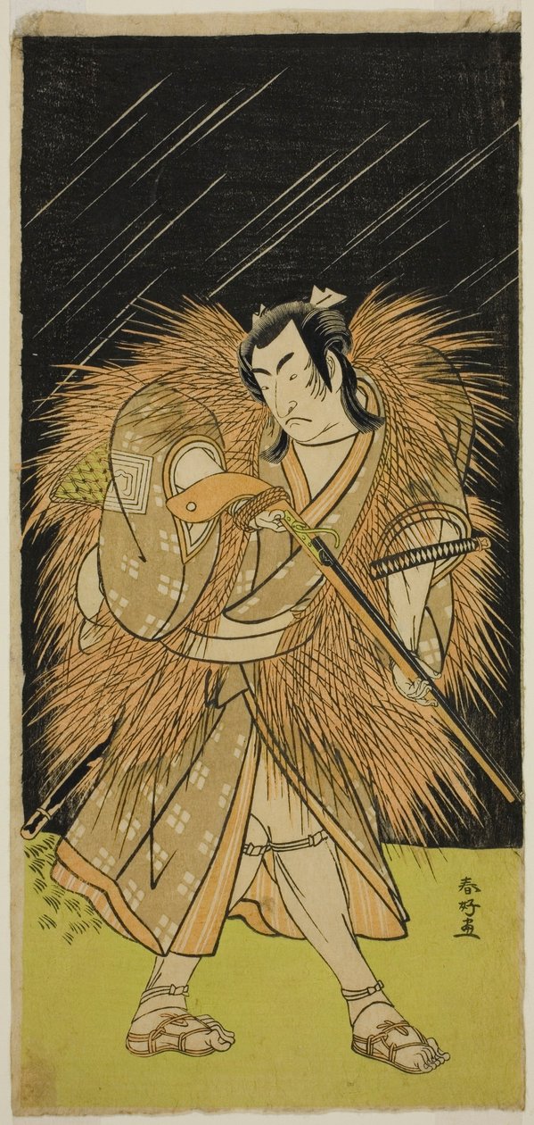 El actor Ichikawa Monnosuke II como Hayano Kampei en la obra Kanadehon Chushin Najori no Kura, representada en el Teatro Nakamura en el noveno mes de 1780. de Katsukawa Shunkо̄