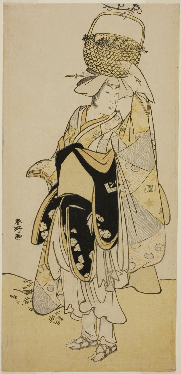 El actor Ichikawa Yaozo III como Shiragiku en la secuencia de danza "Shinobu Uri" de la obra Hatsuhana Mimasu Soga, representada en el Teatro Nakamura en el primer mes de 1785. de Katsukawa Shunkо̄