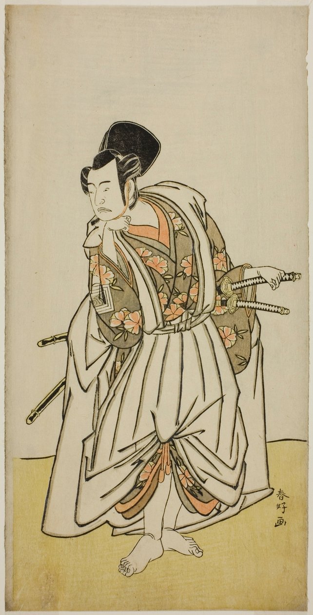 El actor Ichikawa Yaozo II como Sakura-maru en la obra Sugawara Denju Tenarai Kagami, representada en el Teatro Ichimura en el séptimo mes de 1776. de Katsukawa Shunkо̄