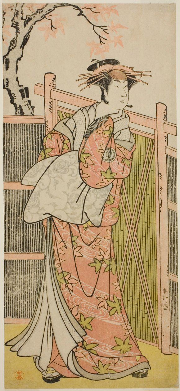 El actor Sawamura Sojuro III como el espíritu de la cortesana Takao en la obra Takao Daimyojin Momiji no Tamagaki, representada en el Teatro Nakamura en el séptimo mes de 1787. de Katsukawa Shunkо̄