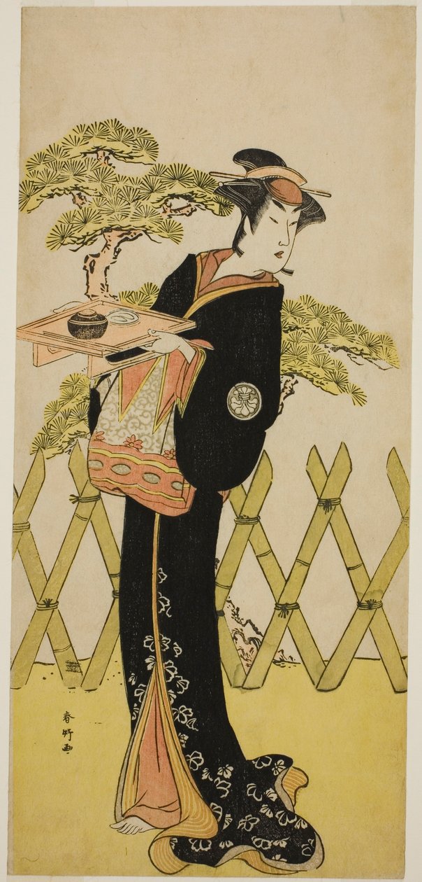 El actor Segawa Tomisaburo II como Lady Masago (Masago Gozen) () en la obra Genji Saiko Kogane no Tachibana (), representada en el Teatro Ichimura () en el undécimo mes de 1788 () de Katsukawa Shunkо̄