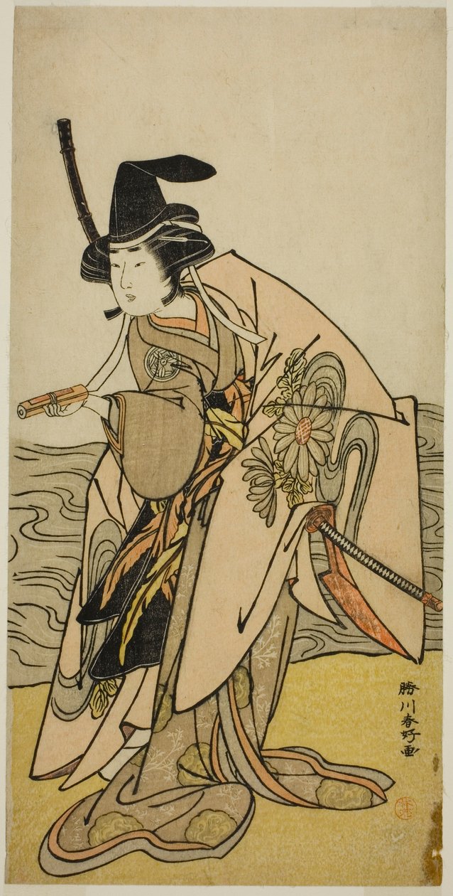 El actor Yamashita Kinsaku II como Lady Kikusui (Kikusui Gozen) en la obra Kaeribana Eiyu Taiheiki, representada en el Teatro Nakamura en el undécimo mes de 1779. de Katsukawa Shunkо̄