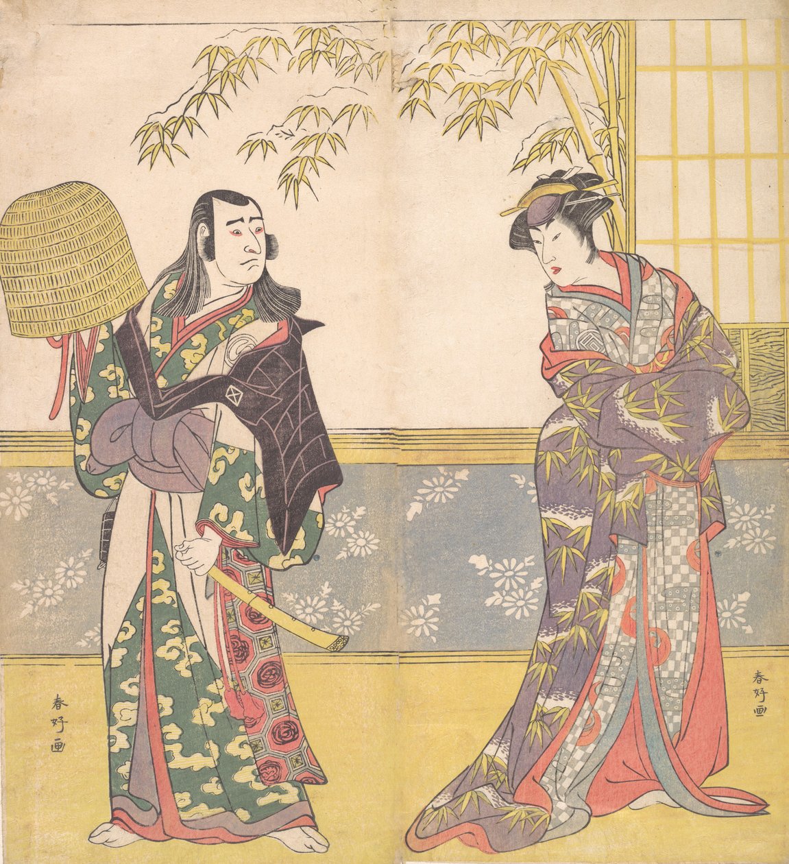 Actores de Kabuki Sawamura Sojuro III y Sanogawa Ichimatsu III en Un espejo de cortesana, 1788 de Katsukawa Shunko
