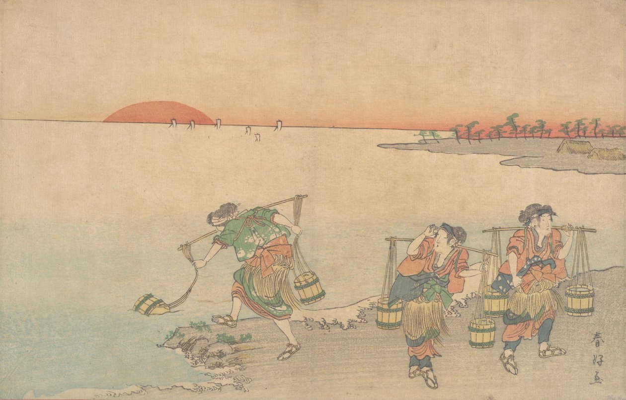 Tres Portadores de Agua en la Orilla, finales del siglo XVIII de Katsukawa Shunko