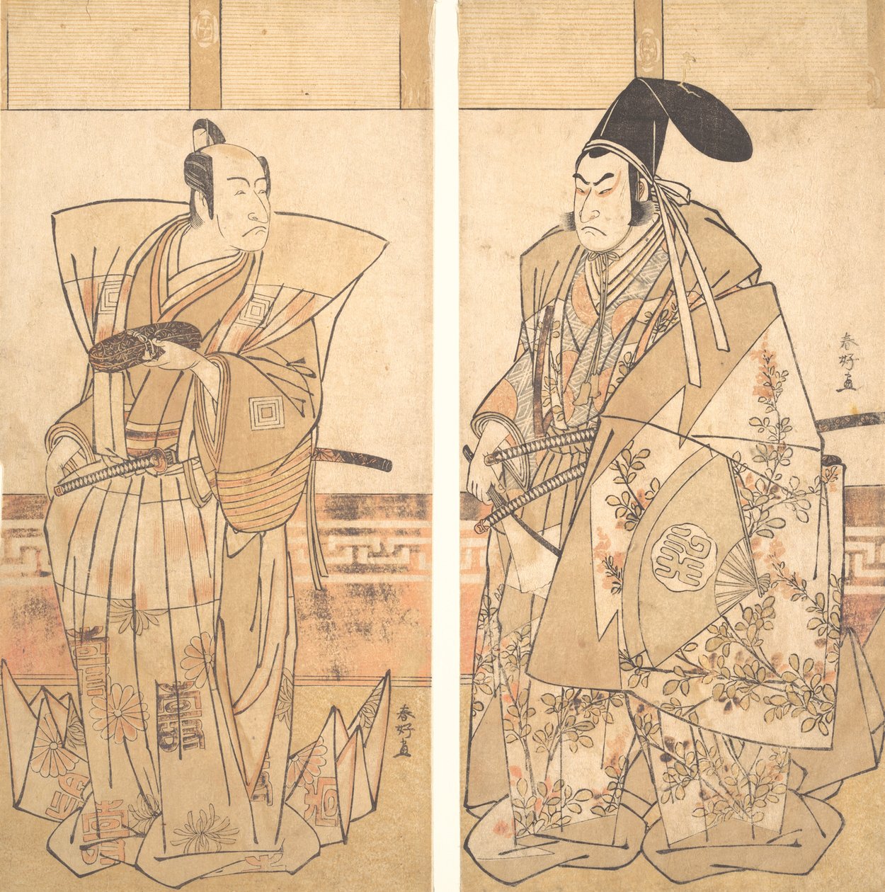 Dos actores vestidos con trajes ceremoniales, ca. 1787 de Katsukawa Shunko