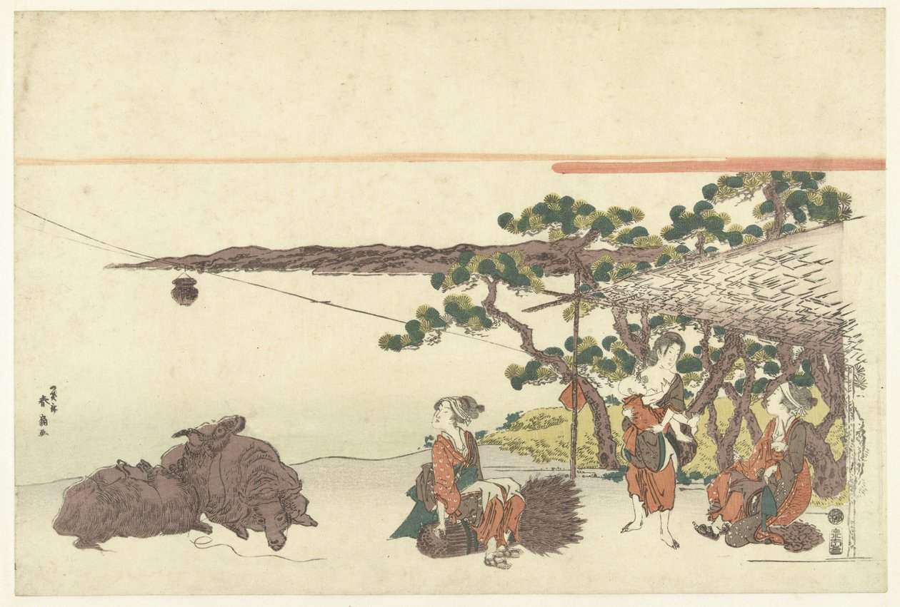 Mujeres junto a un lago de Katsukawa Shunsen