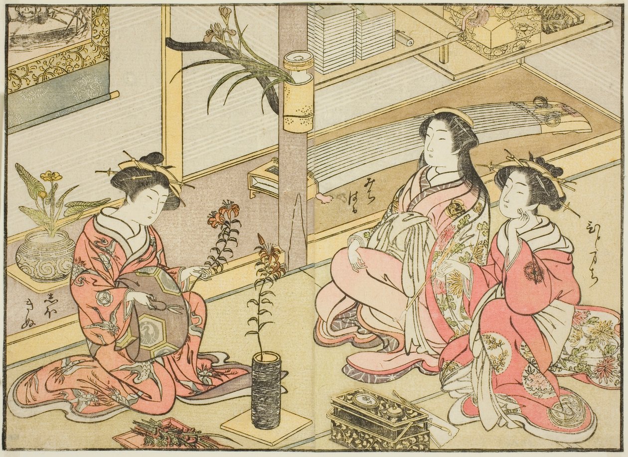 Cortesanas de Kadotsutaya, del libro "Espejo de mujeres hermosas de los barrios de placer (Seiro bijin awase sugata kagami)," vol. 1 de Katsukawa Shunsho