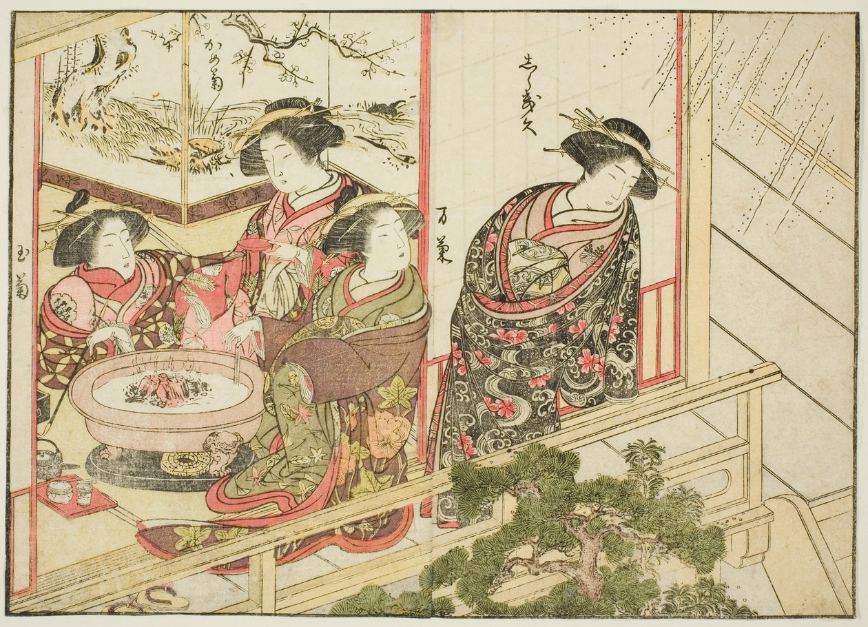 Cortesanas de Kiribishiya, del libro "Espejo de mujeres hermosas de los barrios de placer (Seiro bijin awase sugata kagami)," vol. 2 de Katsukawa Shunsho