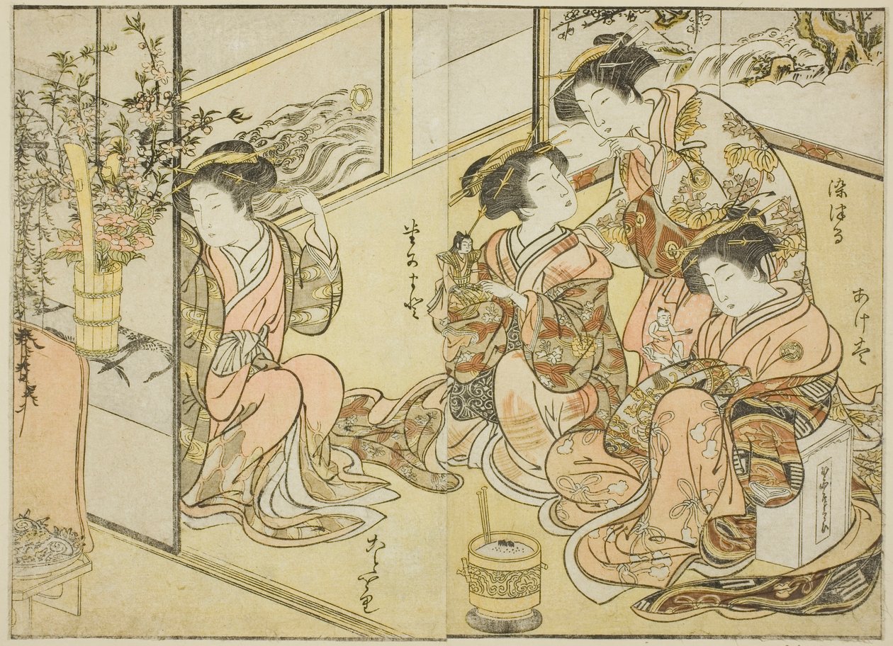 Cortesanas de Matsuneya, del libro "Espejo de Mujeres Hermosas de los Barrios de Placer (Seiro bijin awase sugata kagami)," vol. 1 de Katsukawa Shunsho