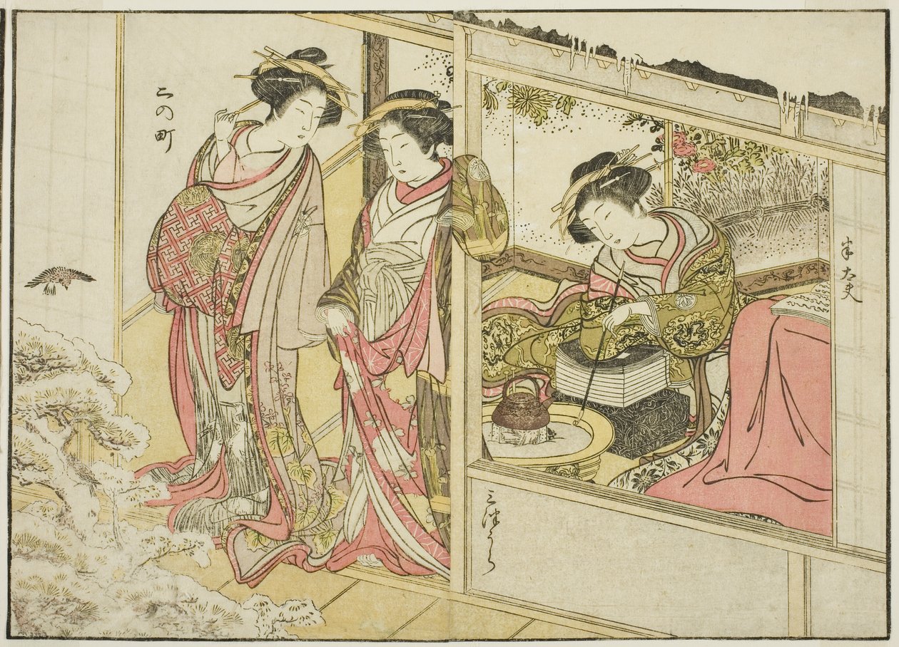 Cortesanas de Nakaomiya, del libro "Espejo de mujeres hermosas de los barrios de placer (Seiro bijin awase sugata kagami)," vol. 2 de Katsukawa Shunsho
