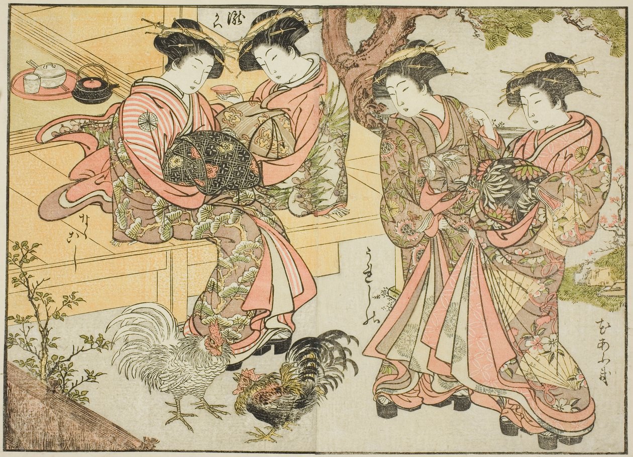 Cortesanas de Ogiya, del libro "Espejo de mujeres hermosas de los barrios de placer", vol. 1 de Katsukawa Shunsho