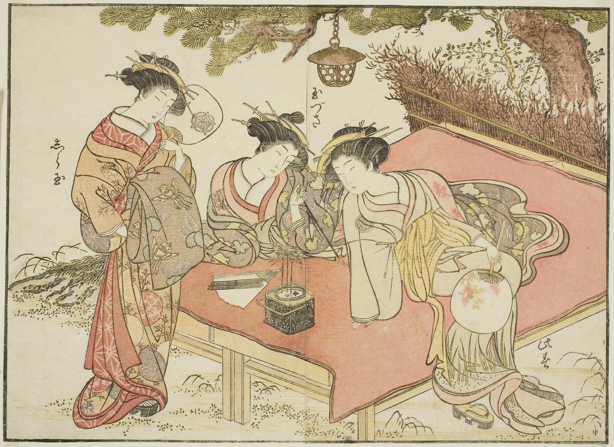 Cortesanas de Yadaya, del libro "Espejo de bellas mujeres de los barrios del placer (Seiro bijin awase sugata kagami) de Katsukawa Shunsho