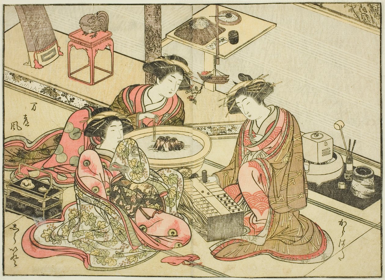 Cortesanas del Yamashiroya, del libro "Espejo de mujeres hermosas de los barrios de placer (Seiro bijin awase sugata kagami)," vol. 2 de Katsukawa Shunsho