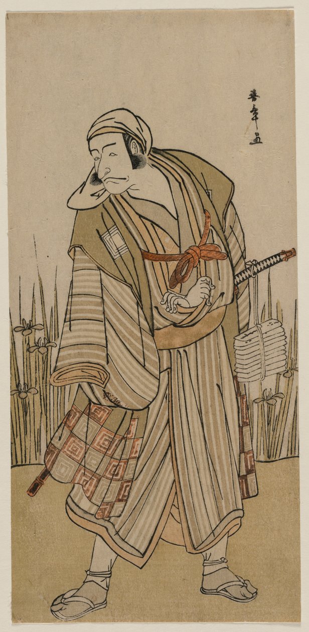 Ichikawa Danjuro V como un viajero junto a un grupo de lirios, c. 1780 de Katsukawa Shunsho