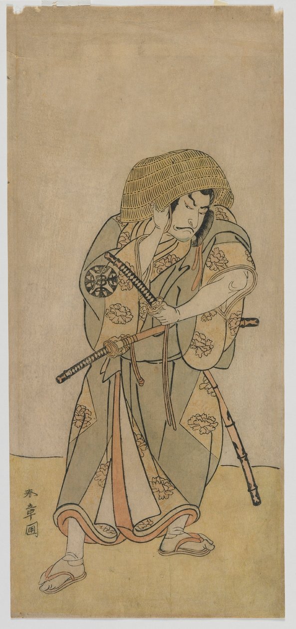 El actor de kabuki Nakamura Nakazo I como samurái disfrazado, periodo Edo, mediados de la década de 1770 (grabado en madera en color) de Katsukawa Shunsho