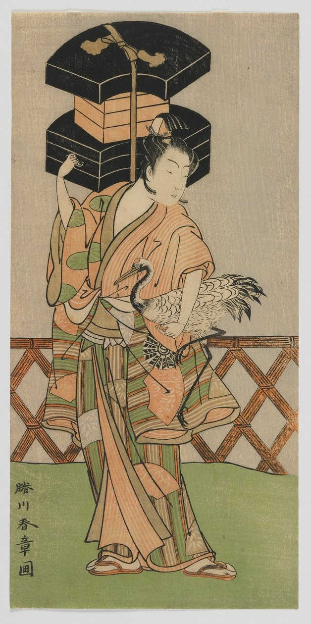 El actor de kabuki Nakamura Noshio como vendedor de abanicos, periodo Edo, mediados de la década de 1770 (xilografía en color) de Katsukawa Shunsho