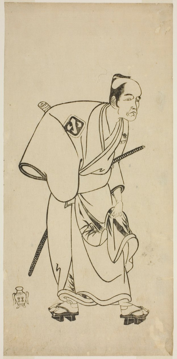 El actor Arashi Otohachi I como Hotei Ichiemon en la obra Ayatsuri Kabuki Ogi, representada en el Teatro Nakamura en el séptimo mes de 1768 de Katsukawa Shunsho