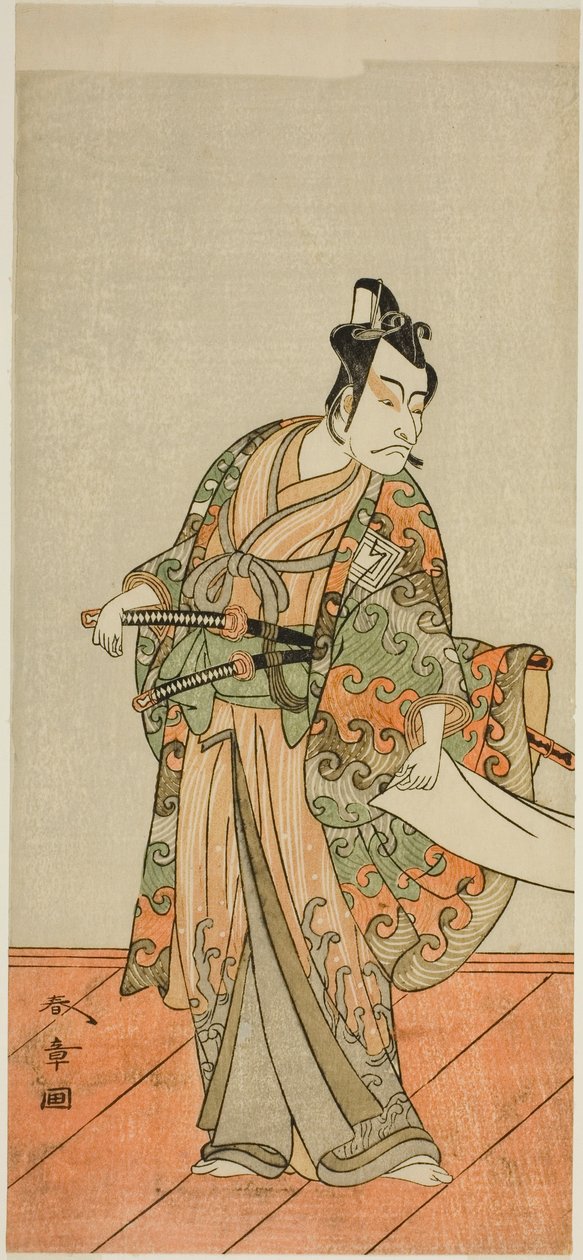 El actor Ichikawa Danjuro V como Kudo Kanaishi (?) en la obra Izu-goyomi Shibai no Ganjitsu (?), representada en el Teatro Morita (?) en el undécimo mes, 1772 (?) de Katsukawa Shunsho