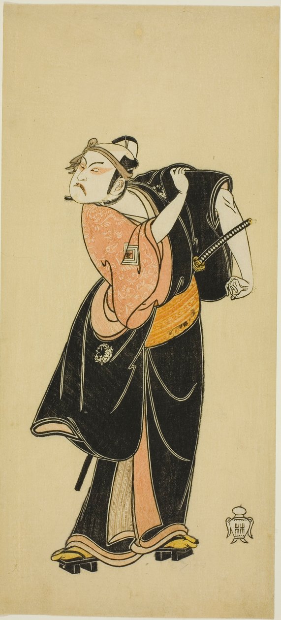 El actor Ichikawa Raizo I como Hanakawado no Sukeroku en la escena "Sukeroku" de la obra "Hitokidori Harutsuge Soga" ("La obra de Soga: Anuncio de la temporada de primavera por el ruiseñor") de Katsukawa Shunsho