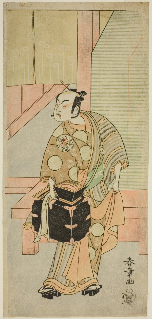 El actor Ichimura Uzaemon IX como el peluquero Komagata Ikkaku en la obra Fuji no Yuki Kaikei Soga, representada en el Teatro Ichimura en el primer mes de 1770 de Katsukawa Shunsho