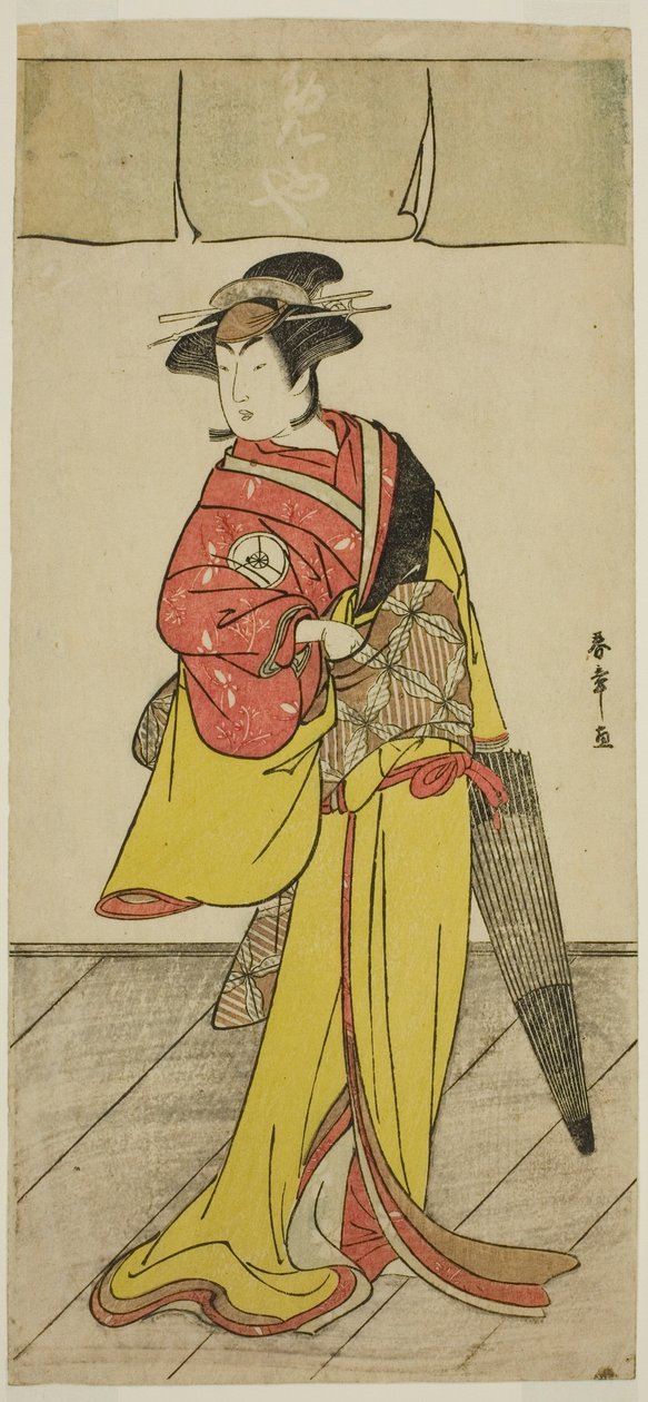 El actor Iwai Hanshiro IV como Osuwa en la obra Koi no Yosuga Kanagaki Soga, representada en el Teatro Ichimura en el cuarto mes, 1789 de Katsukawa Shunsho