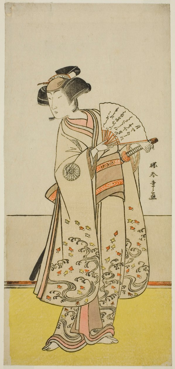El Actor Nakamura Noshio I como Oiso no Tora (?) en la Obra Shida Yuzuriha Horai Soga (?), Representada en el Teatro Morita (?) en el Primer Mes, 1775 (?) de Katsukawa Shunsho