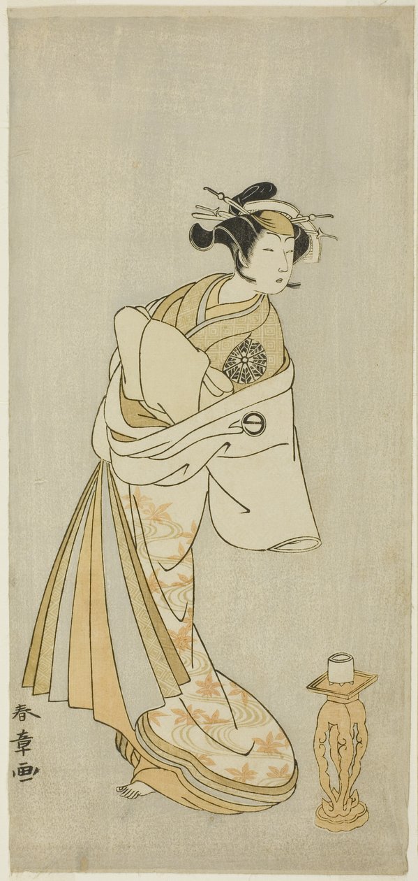 El actor Nakamura Noshio I como el espíritu de la cortesana Takao, en la secuencia de danza Shosagoto "Sono Utsushi-e Matsu ni Kaede" (Una sombra de pino y arce), la última escena de la segunda parte de la obra Keisei Momiji no Uchikake (Cortesana en un so de Katsukawa Shunsho