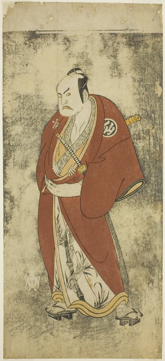 El Actor Nakamura Sukegoro II como Kaminari Shokuro en el Joruri "Gonin Otoko" (Cinco Comunes Caballerosos), Interpretado como Un Acto en el Ayatsuri Kabuki Ogi (Dominio del Abanico en Kabuki), Realizado en el Teatro Nakamura desde el Día Veinte del Séptim de Katsukawa Shunsho