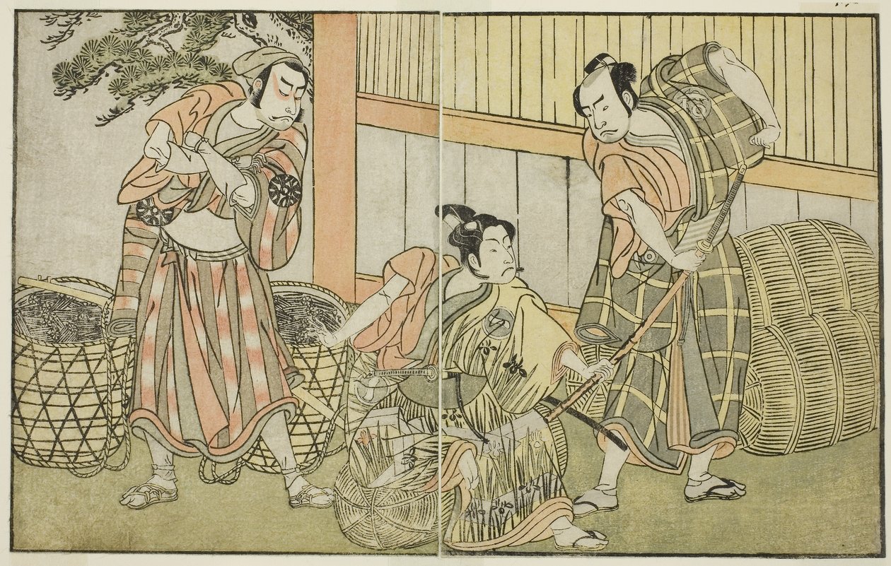 La obra Kuni no Hana Ono no Itsumoji, representada en el Teatro Nakamura en el undécimo mes, c.1772 (xilografía) de Katsukawa Shunsho