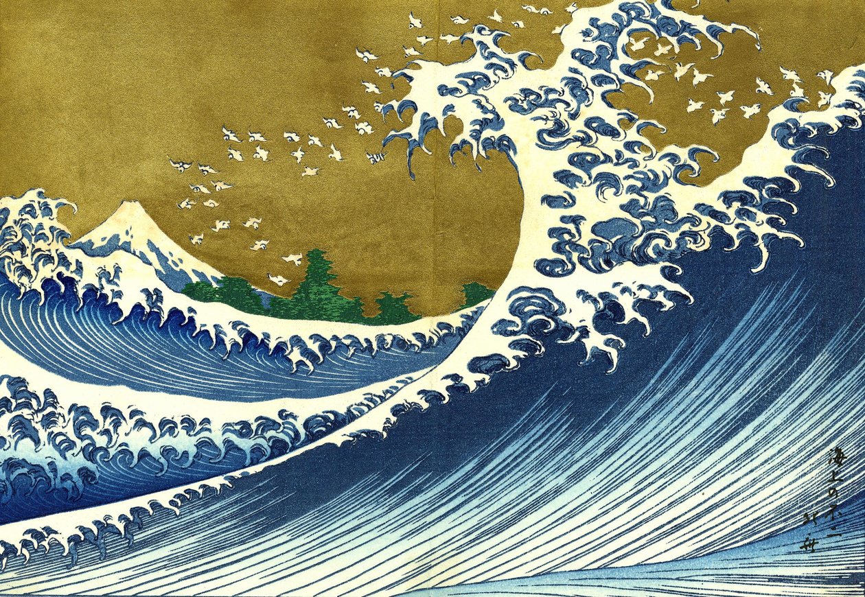 Una versión coloreada de la Gran Ola de Katsushika Hokusai