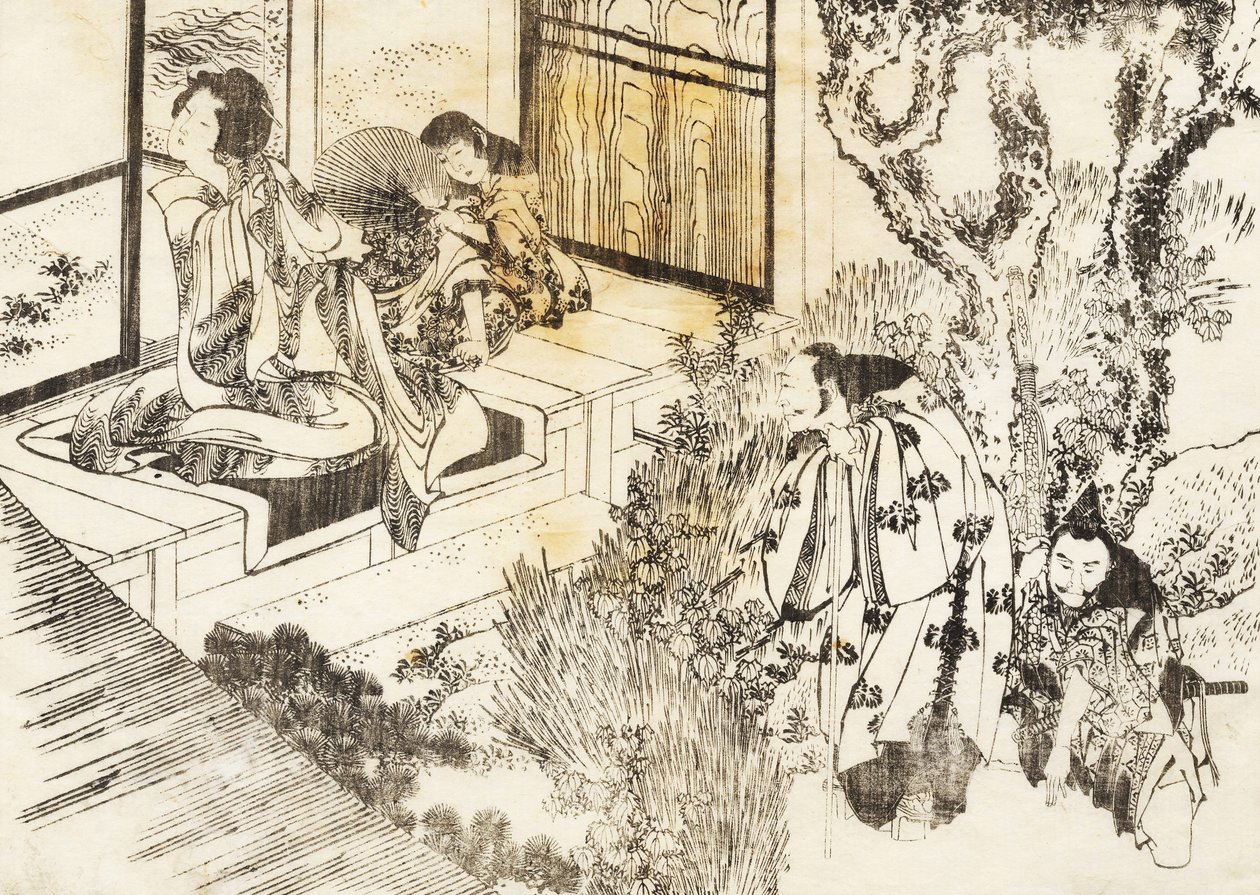 Un hombre observa a una mujer hermosa de Katsushika Hokusai