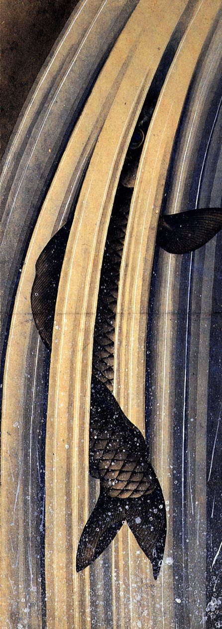 Carpa saltando en una cascada de Katsushika Hokusai