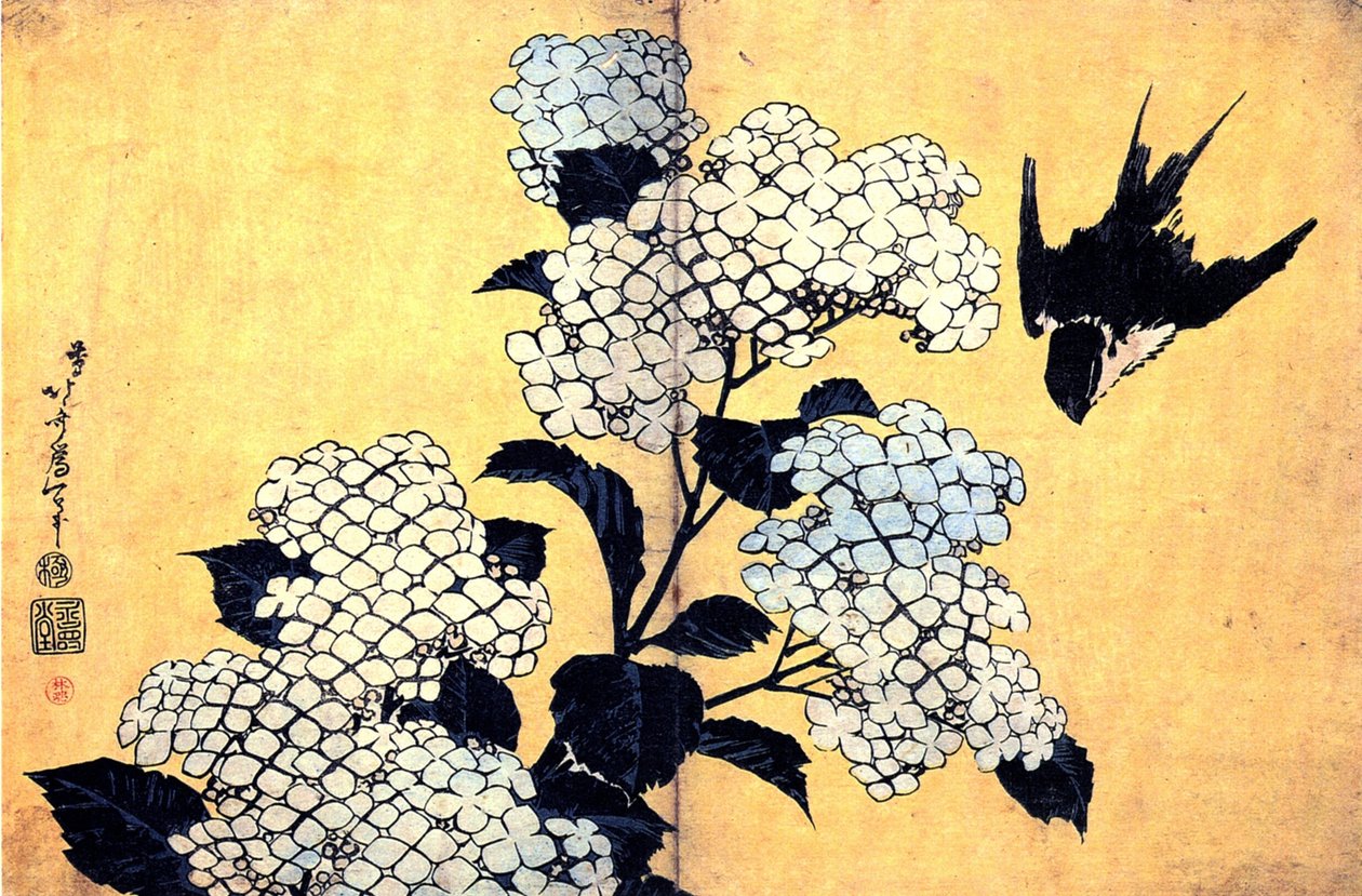 Hortensia y golondrina de Katsushika Hokusai