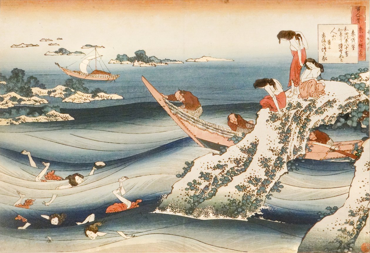 Sangi no Takamura, pescadoras dormidas de Katsushika Hokusai