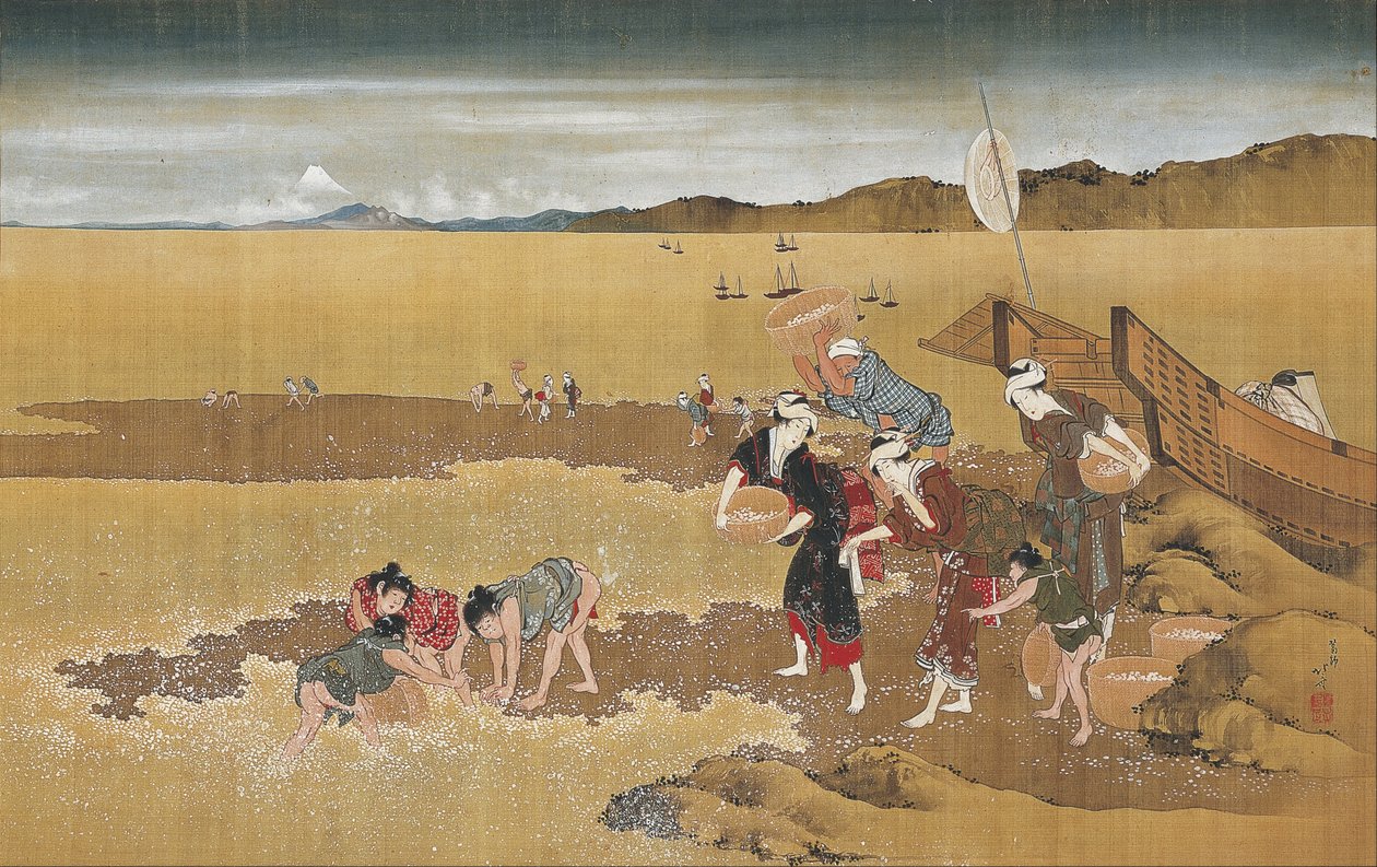 Recolección de conchas de Katsushika Hokusai