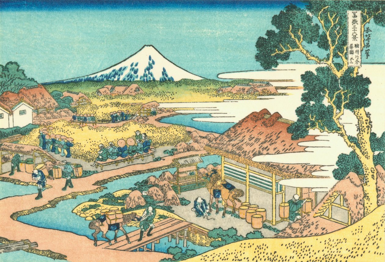 El Fuji visto desde la plantación de té en Katakura, provincia de Suruga de Katsushika Hokusai