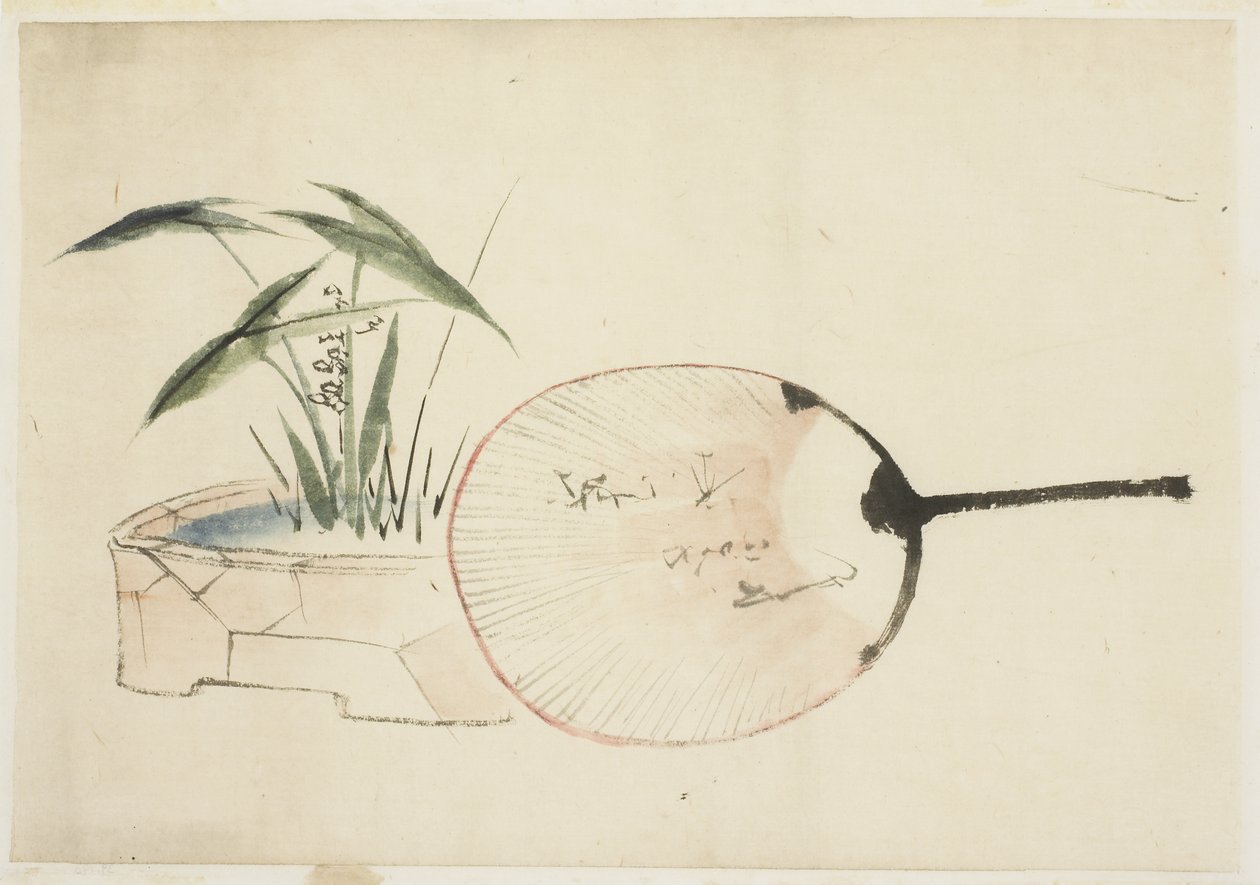 Arreglo de abanico y planta de Katsushika (school of) Hokusai