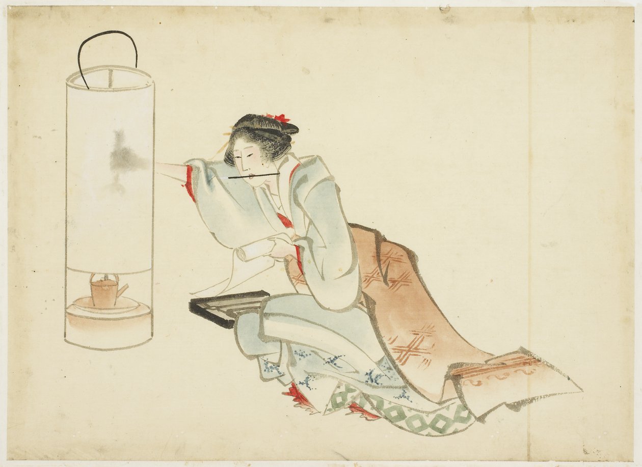 Dama Ajustando una Lámpara, c.1815-1849 de Katsushika (school of) Hokusai