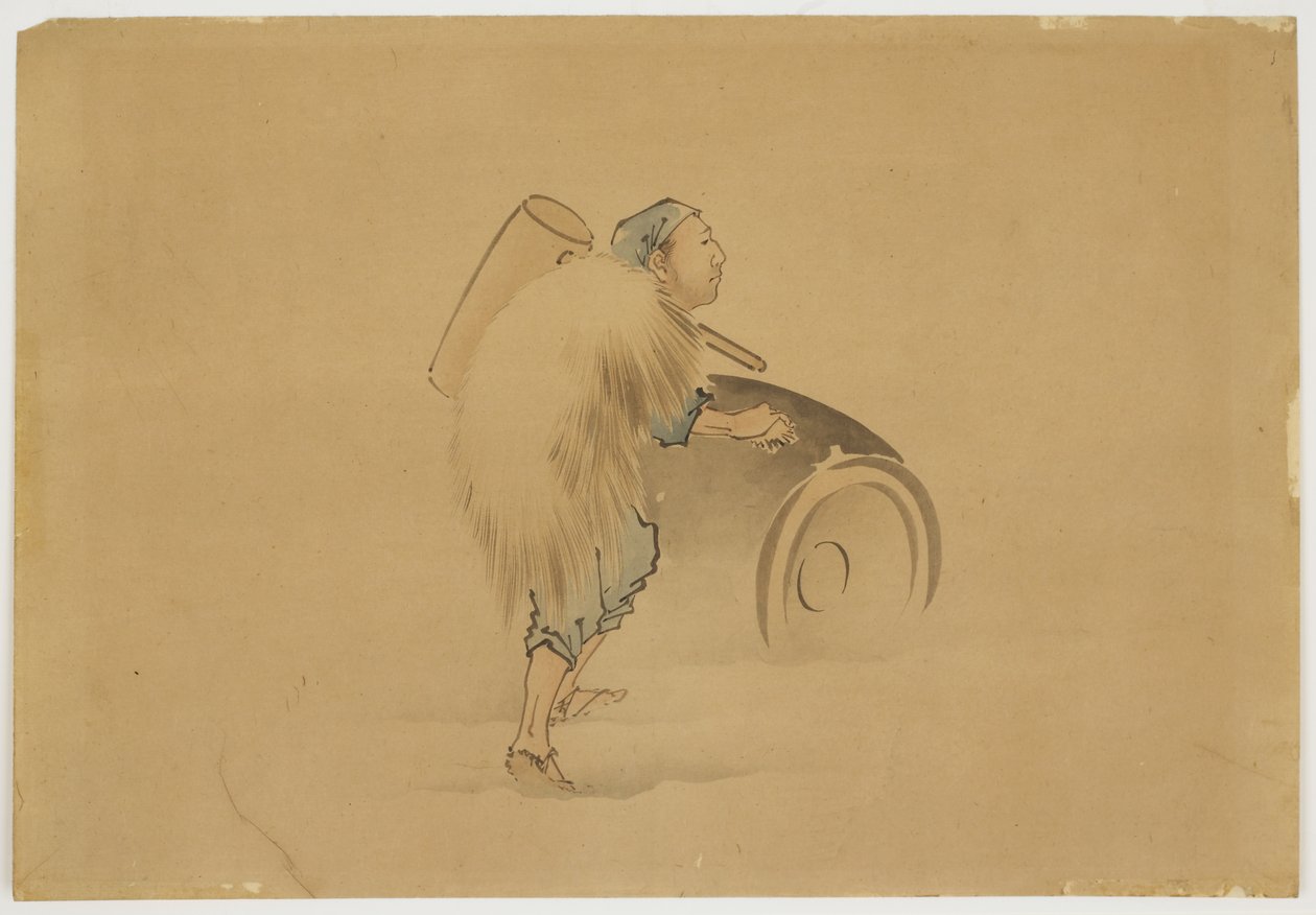 Hombre con Mazo Rodando Barril, ca. 1850 de Katsushika (school of) Hokusai