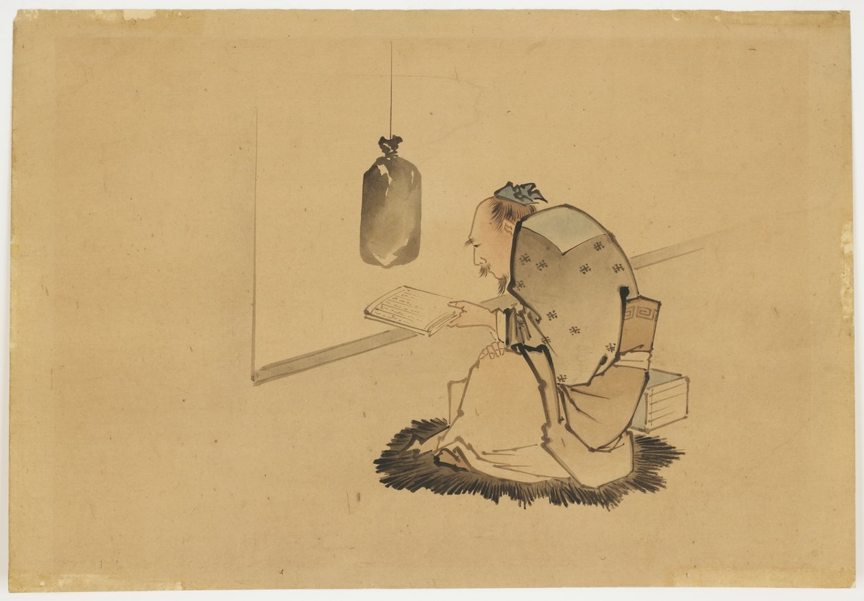 Erudito leyendo en una ventana, c.1850 de Katsushika (school of) Hokusai