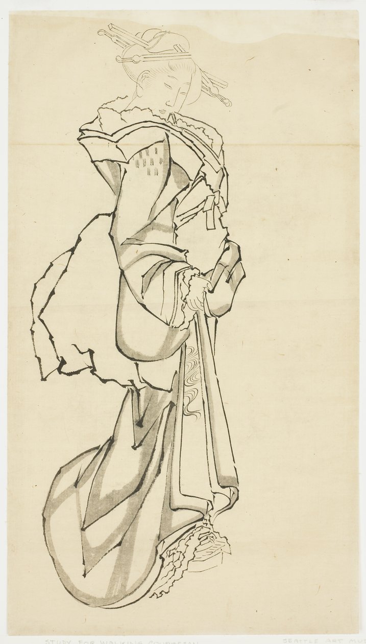 Cortesana Caminando (estudio), c.1815-1849 de Katsushika (school of) Hokusai